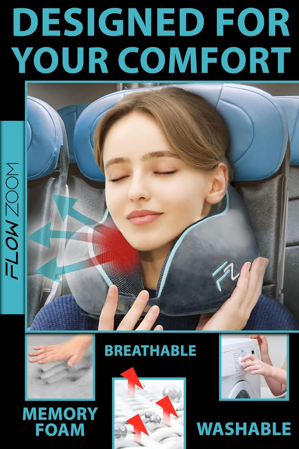 FlowZoom Travel Pillow Memory Foam - Airplane Neck Pillow - 81MIsHN4ItL._AC_SL1500_